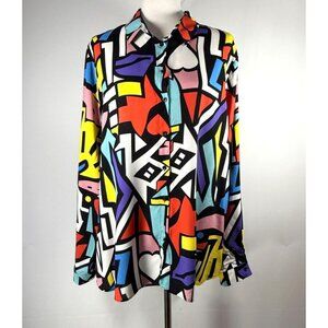 Women's Abstract Print Button-Up Shirt Long Sleeves Size EU52, US 2XL Artsy‎ NWT